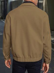 Manfinity Homme Men's Casual Solid Color Overcoat, Versatile For Autumn/Winter , Fall - Khaki - View 2