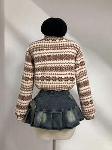 SHEIN Unity 双面羊羔绒印花立领宽松短款夹克 - 彩色 - 查看 2