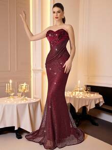 Coutiva 正式晚礼服（华丽装饰） - 酒紅色 - 查看 5