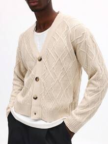 SUMWON Cable Knit Cardigan Sweater With Button Front And Diamond Pattern For Fall Winter,INS Hot Selling Style,Perfect For Holidays,Comfortable And Thick Fabric For Ultimate Warmth Plain - Apricot - View 3