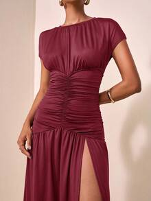 Zivah 2025新款秋/春/夏休闲连衣裙适合日常约会、通勤、商务、淑女、优雅、海滩、邮轮派对、简约、网红畅销、生日宴会、高端派对、贝尔S - 酒紅色 - 查看 1