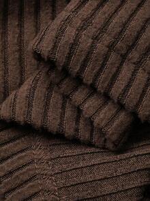 Dazy Plus V-Neck Ribbed Tight Fitted Long Sleeve Plus Size Women Cropped T-Shirt, Spring/Autumn - Brown - View 7