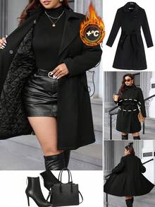 Ellevyn Cappotto casual elegante nero a maniche lunghe con annodamento in vita, taglie forti da donna, di alta qualità, con fodera trapuntata e tasche interne, giacca casual lunga doppiopetto Urve da donna taglie forti, nera di alta qualità con risvolto, antifreddo, calda e confortevole, autunno, con fodera interna e tasche, nuovo 2025, cappotto casual da donna taglie forti con tasche a maniche lunghe, abbigliamento autunnale da donna, abbigliamento invernale da donna, vintage, abiti per uscire, abiti autunnali, abiti autunnali taglie forti, abiti da ufficio da donna, abiti autunnali da donna, abiti eleganti da donna, abbigliamento autunnale da donna, ufficio, ognissanti, costumi di ognissanti, abiti di ognissanti, abiti di ognissanti da donna, top autunnali, cappotto lungo da donna in stile old money, abbigliamento neutro da donna, abiti casual da ufficio da donna