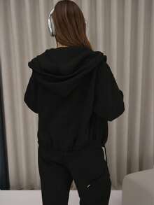 MUSERA Áo nỉ rộng thùng thình có mũ, khóa kéo và dây rút ở gấu áo, kiểu dáng thanh lịch, dễ thương, gợi cảm, phong cách đường phố, thích hợp cho buổi tối, mùa xuân, thường ngày, đi nghỉ mát. - màu đen - Xem 2