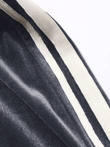 FRIFUL Quần ống rộng buộc dây kẻ sọc tương phản dành cho nữ - Xám - Xem 5