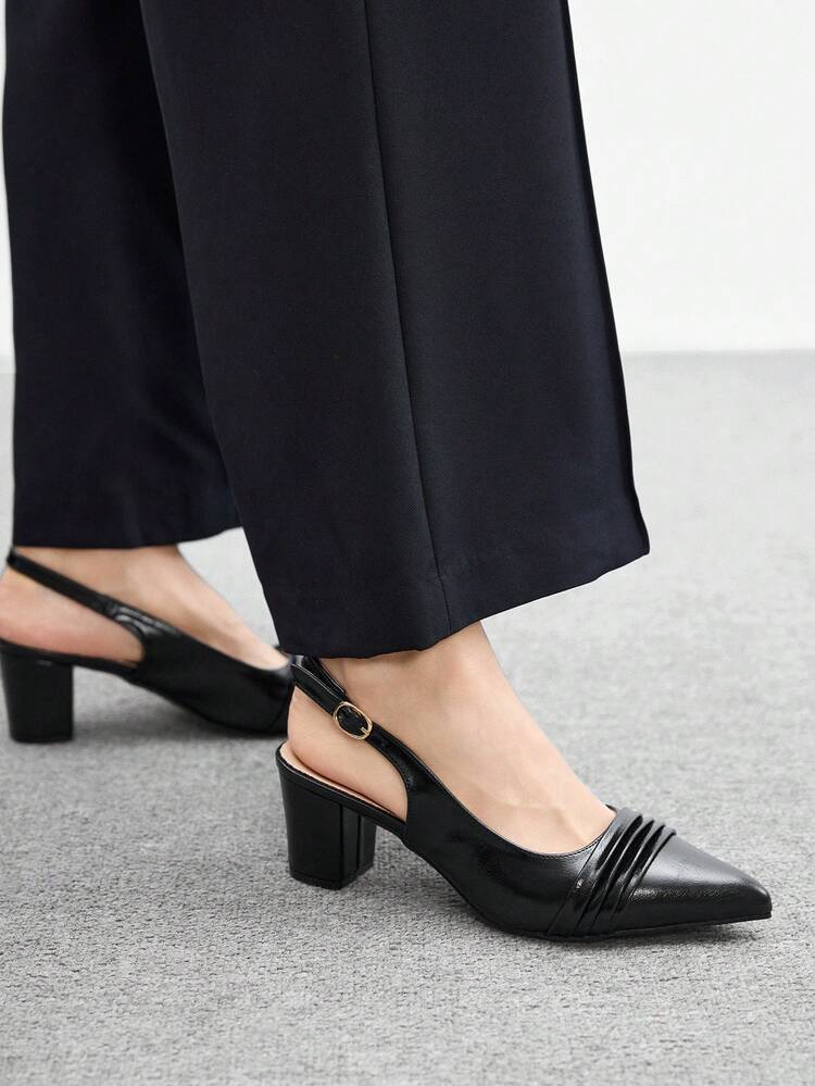 CUCCOO BIZCHIC Tacones altos de tacón grueso con punta puntiaguda y correa para el tobillo, zapatos versátiles para ir al trabajo o para el día a día