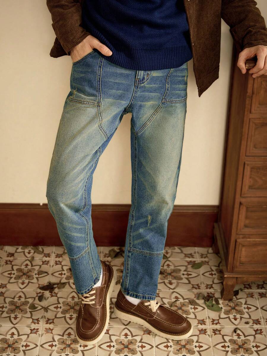 RivetRise Men's Casual Retro Straight Leg Jeans - Medium Wash - View 1