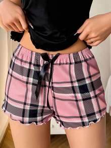 Eraneu Plaid Print Bow Decorated Pajama Sleep Shorts - Multicolor - View 4