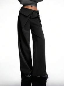 LYSMO 女士梭织休闲条纹阔腿裤秋冬女装 - 黑色 - 查看 7