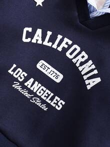 SHEIN Young Girl Casual Striped Patchwork Letter Print Sweatshirt, Autumn/Winter - Blue - View 3