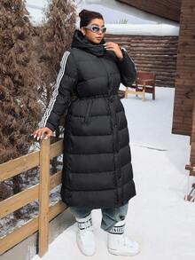 SHEIN EZwear 大尺碼女款休閒長款加厚外套，學院風，適合日常穿著，秋冬返校季 - 黑色 - 查看 6