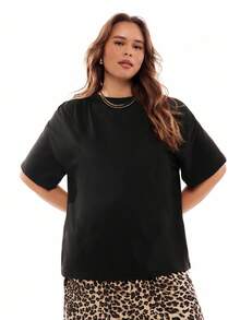 Solavibe 大码休闲“享受小事”笑脸印花圆领短袖宽松女式 T 恤，夏季，图案 T 恤