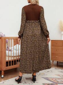 SHEIN Vestido de maternidad con cintura anudada y estampado floral vintage, elegante para el otoño - Multicolor - Ver 2