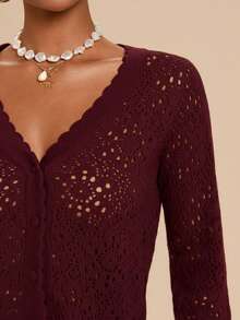 Travachic Women's Solid Color Long Sleeve Hollow Out Single Breasted Casual Knit Cardigan,Fall Women Clothes,Autumn Clothes,All White Cardigan ,Fall Outfits Women,Fall Outfits,Long Sleeve Cardigan, Commute, Minimalist, Old Money, Simple,Can Be Worn Over A T-Shirt, Oversized Cute Cardigan Sweater, Super Warm And Soft!,Long Sleeve Tops