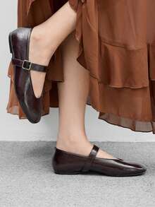 CUCCOO BIZCHIC Women's Fashion Commuter Versatile Casual Mary Jane Flat Shoes For Christmas Spring Shoes - Coffee Brown - View 4