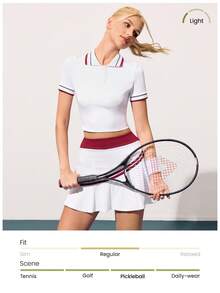 Gameset SHEIN Sport Women's Contrast Trim Short Sleeve Fitted Summer Sports Polo Shirt - White - View 4