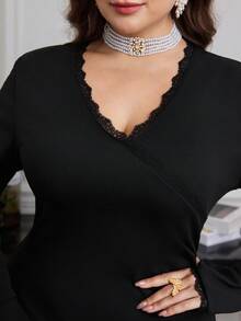 Modelyn Plus Size Elegant Solid Color Mermaid Dress For Party - Black - View 7