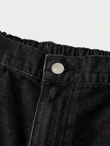 EASEVO 大码男士休闲水洗阔腿牛仔裤，垃圾摇滚风 - 黑色 - 查看 4