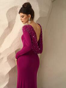 Coutiva Váy dạ hội trang trọng ôm sát viền đuôi cá đính hạt dành cho nữ (Đính kèm nhiều chi tiết) - Màu tím  Violet - Xem 6