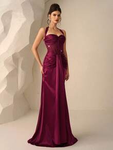 Coutiva Formal Evening Gown (Heavily Embellished) Burgundy Evening Dress Elegant Evening Dress Strapless Evening Dress Women Evening Dress Elegant Dress - Burgundy - View 5