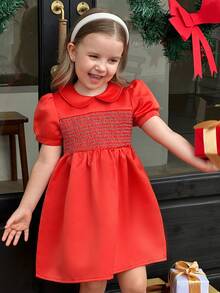 Girls' Puff Sleeve Princess Dress - Orange - View 3