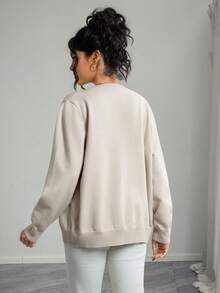 Momance Women Loose Straight Fit Front Button Solid Color Knit Cardigan, Long Sleeve Maternity Sweater For Autumn/Winter - Khaki - View 2