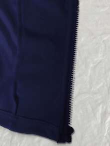 Glimmora 女式 Polo 图案羊毛夹克，秋季休闲街头运动拉链修身长袖夹克 - 藏蓝色 - 查看 7