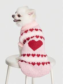 Heart-Shaped Pink Pet Sweater, Casual Pet Supplies - Baby Pink - View 9