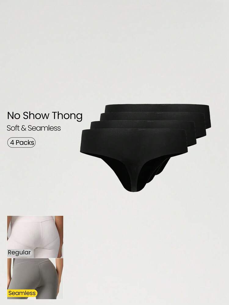 4 Pack Lightweight Breathable Sweat-Wicking Low-Waist Seamless No-Show Thong Underwear Daily Workout