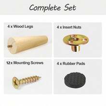 4 件套橡胶木家具腿，直锥形木腿，家具脚替换腿适用于橱柜沙发梳妆台椅子脚凳桌子 - 彩色 - 查看 4