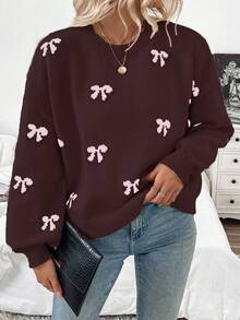SHEIN LUNE 2025秋冬新款时尚博主同款蝴蝶结设计休闲套头毛衣 - 彩色 - 查看 5