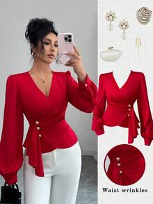 Elenzga A Lady Weaves An Elegant Autumn Shirt - Red - View 1