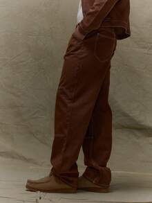 Musero Jeans rectos de hombre con detalles de costuras contrastantes, cierre con botones, para otoño, primavera y verano - Marrón - Ver 3