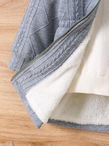 女童灰色连帽仿毛领长袖休闲保暖拉链冬装外套 - 灰色 - 查看 7