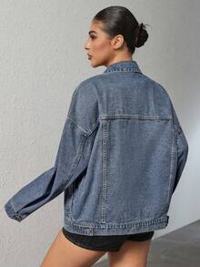 Rivivi 休闲水洗落肩宽松牛仔夹克，秋季 - 中等水洗藍 - 查看 2