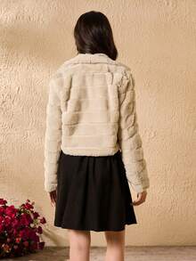 Teen Girl Solid Color Long Sleeve Short Plush Versatile Fashion Winter Jacket Set - Apricot - View 2