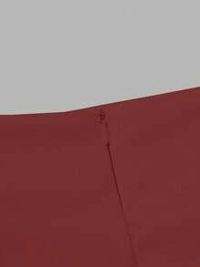 EMERY ROSE 女式纯色褶皱 PU 皮裙 - 玫瑰紅 - 查看 3