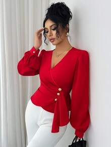 Elenzga A Lady Weaves An Elegant Autumn Shirt - Red - View 6