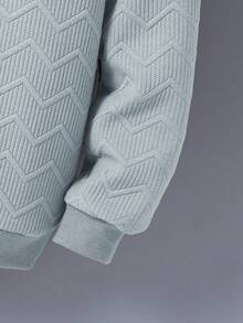 SHEIN Vacaura 青少年男孩字母图案圆领长袖几何面料休闲运动衫 - 藍色 - 查看 4