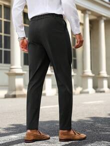 Calvornis Pantalon de costume noir pour hommes, en velours côtelé, avec design de taille à rivets. Pantalon droit de style décontracté chic. Pantalon habillé à taille haute pour hommes. Pantalon de costume plissé noir pour hommes. Pantalon noir plissé pour hommes. Pantalon de costume pour hommes. Pantalon plissé pour hommes. Pantalon de costume pour Halloween, hiver, noir vintage, festival, mariage, soirée pour hommes. - Noir - Voir 2