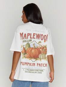 MUSERA Camiseta oversized com estampa de abóbora, perfeita para outono, inverno e Natal. Casual, aconchegante e fofa.