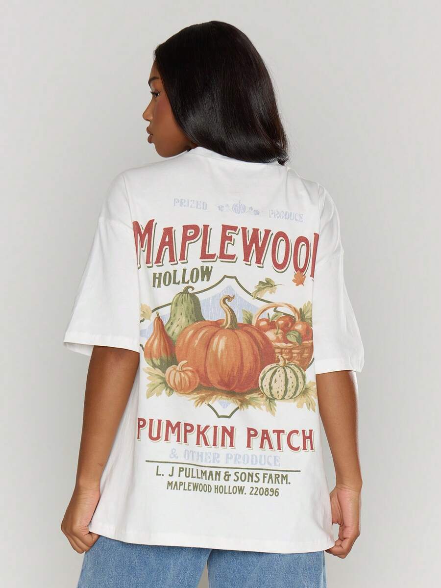 MUSERA Camiseta oversized com estampa de abóbora, perfeita para outono, inverno e Natal. Casual, aconchegante e fofa.