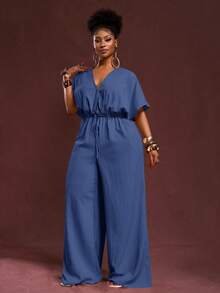 Veslaya Hàng mới về Thu Đông, Quần áo Thu/Đông nữ, Halloween, Lễ hội âm nhạc, Lễ Phục Sinh, Phong cách miền Tây, Phong cách du mục, Tiệc sinh nhật, Lễ tốt nghiệp, Trang phục học sinh, Thường ngày, Kỳ nghỉ, Du lịch tàu biển, Bãi biển, Tắm nắng, Thời trang, Bộ áo liền quần ống rộng màu trắng có họa tiết dành cho nữ cỡ lớn, eo rộng, ống đứng. - Màu xanh hải quân - Xem 8