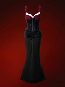Glisette 2pcs Women Camisole Shapewear Top & High Waist Solid Color Bodycon Skirt Set - Black - View 3