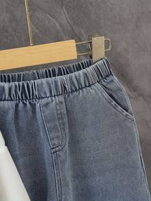 SHEIN 2 件套年轻男孩汽车印花连帽卫衣和直筒牛仔裤套装，秋冬休闲百搭 - 白色 - 查看 2