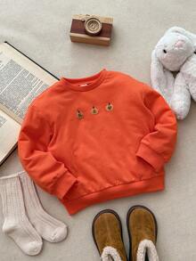 Blossori Kleine Mädchen Lässig Pullover mit Kürbis-Buchstaben-Stickerei, Rundhalsausschnitt, Langarm - Orange - Übersicht 1