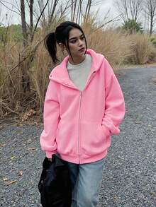 INAWLY Solva Women Plain Hooded Zip Pocket Long Sleeve Casual Sweatshirt Graduation,Back To School,Graduation,Teacher For Women,Back To School Pullover Fall - Pink - View 3