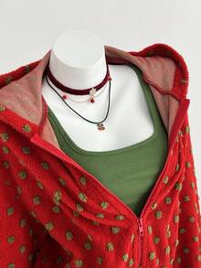 SHEIN Unity 女士红色圣诞树拉链落肩卫衣 - 紅色 - 查看 1