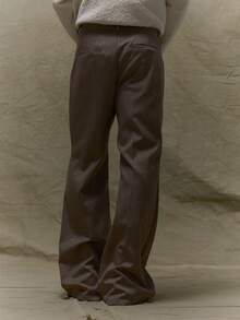 Musero Pantalones con pliegues acampanados de estilo elegante, con presillas para cinturón y cierre de botones, para otoño, primavera y verano - Verde militar - Ver 4