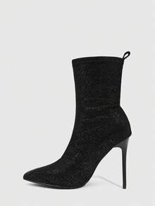 CUCCOO SZL 女士尖头细高跟黑色时尚简约性感踝靴，弹性踝靴，秋冬季时尚之选 - 黑色 - 查看 9